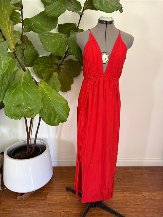Indah Dresses & Skirts - Indah Red Maxi Dress with Deep V Neck